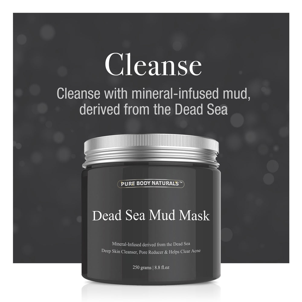 Pure Body Naturals Indian Healing Bentonite Clay Mask jar emphasizes purifying clay for a balanced surface.