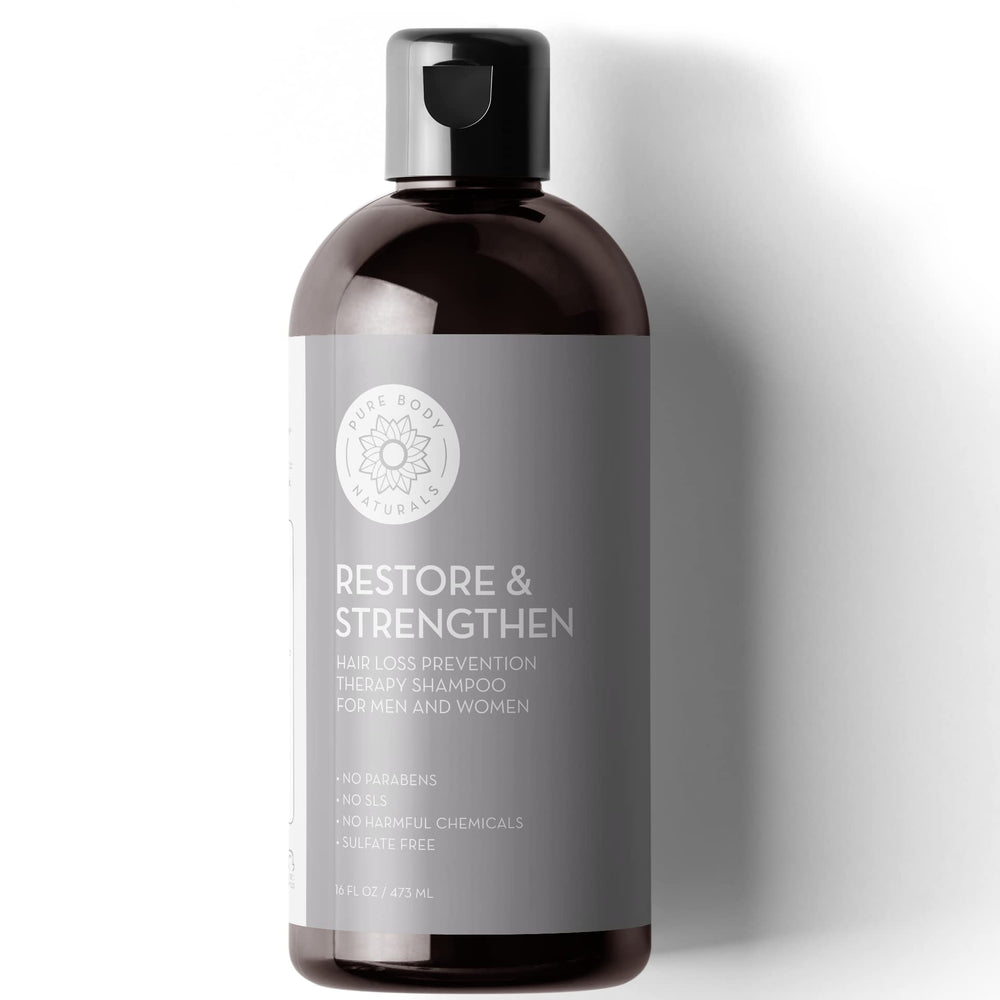 Pure Body Naturals Hair Loss Shampoo bottle with DHT blockers for thinning hair