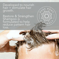 Pure Body Naturals Hair Loss Shampoo lather closeup shows soothing cleanse