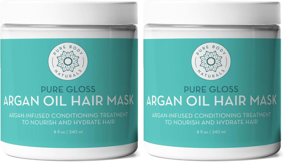Pure Body Naturals hair mask argan oil jar for deep conditioning and smoother shine.