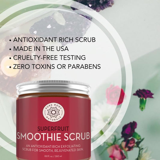 Close-up texture of Pure Body Naturals Superfruit Smoothie Scrub showing gentle exfoliation