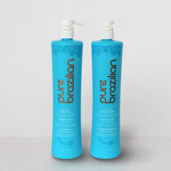 Pure Brazilian Anti-Frizz Shampoo and Conditioner duo on display for color-safe care