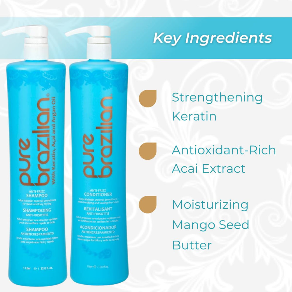 Close-up of keratin and argan oil ingredients in Pure Brazilian shampoo