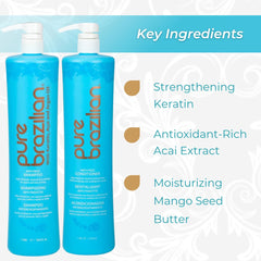 Close-up of keratin and argan oil ingredients in Pure Brazilian shampoo
