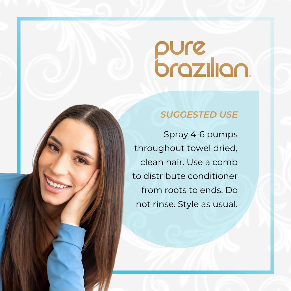 Pure Brazilian leave-in conditioner keratin formula supports stronger-feeling strands.