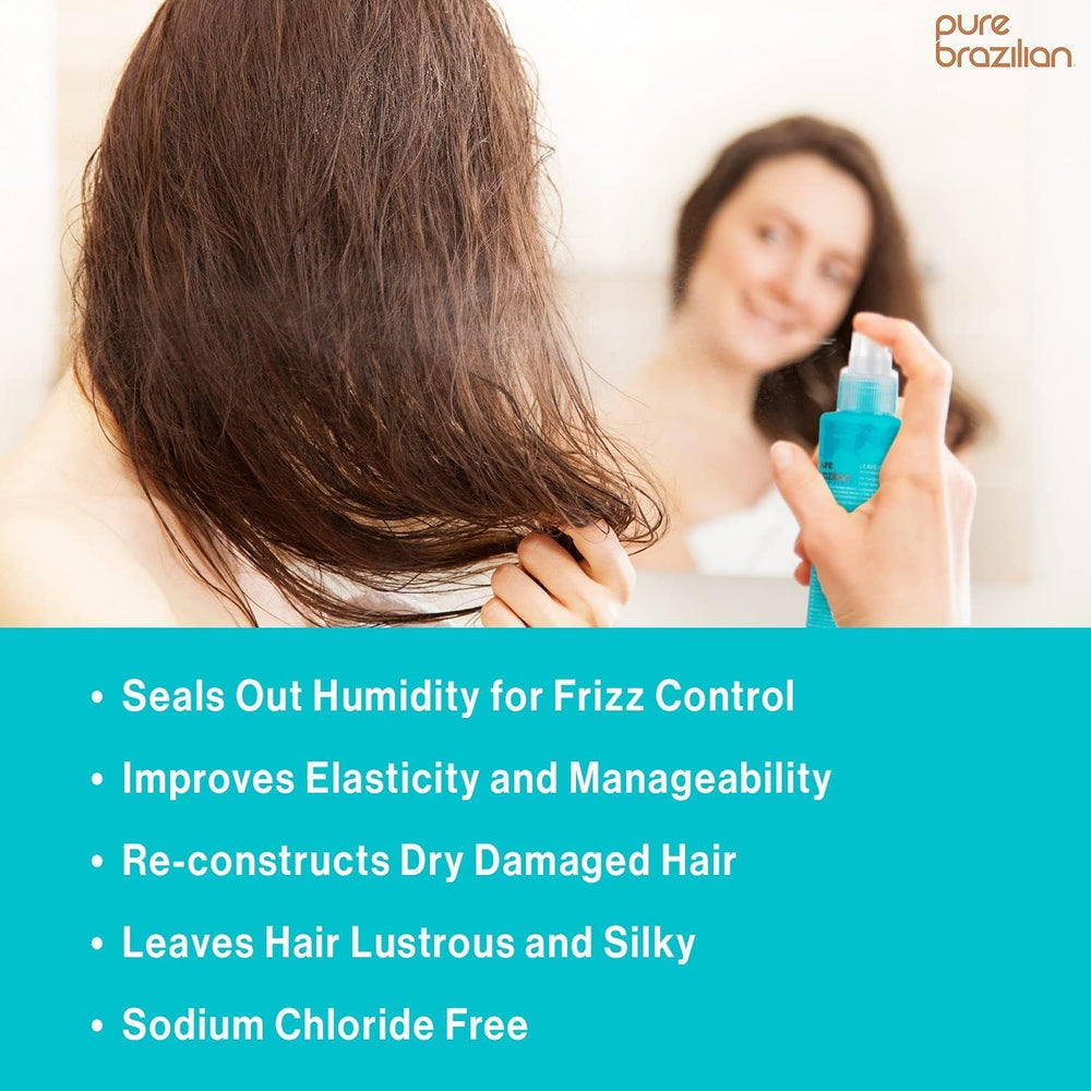 Pure Brazilian leave-in conditioner packaging suggests premium at-home salon care.