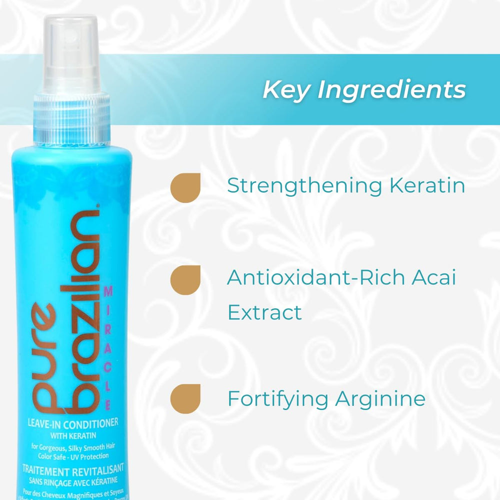 Pure Brazilian leave-in conditioner smooth hair for better manageability.