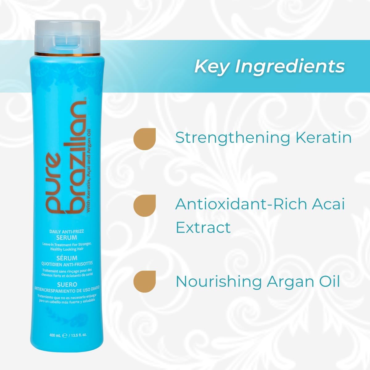 Model applying leave-in serum to damp hair for a smoother finish
