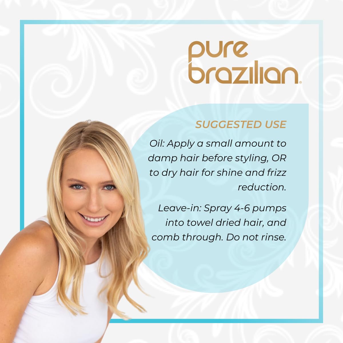 Pure Brazilian Nourishing Oil on hair for frizz control and subtle gloss