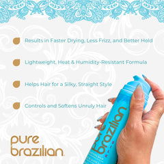 Applying Pure Brazilian Silk Smoothing Balm to damp hair for smoother, frizz-free results.