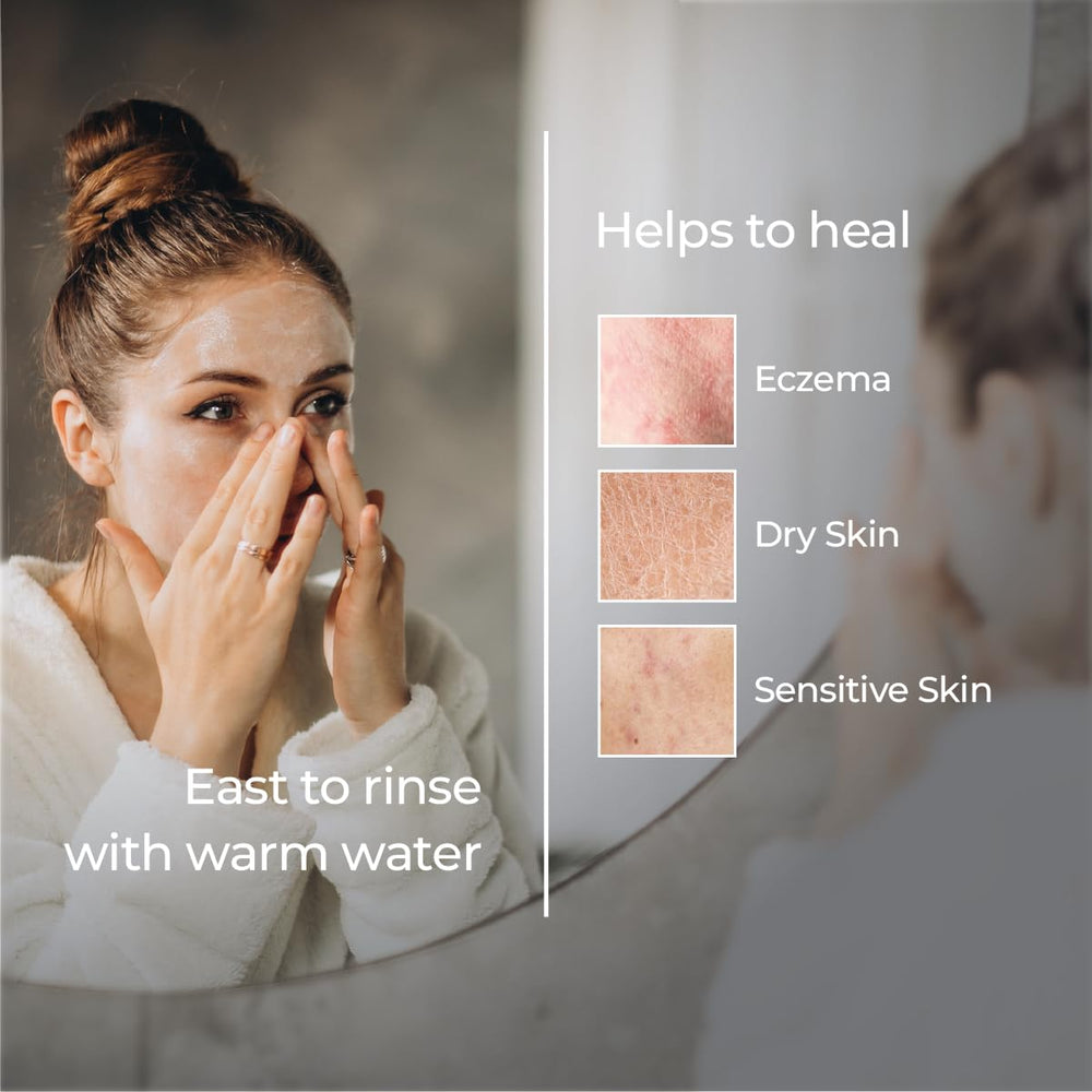 Papaya enzyme and licorice root ingredients highlighted beside the cleanser.