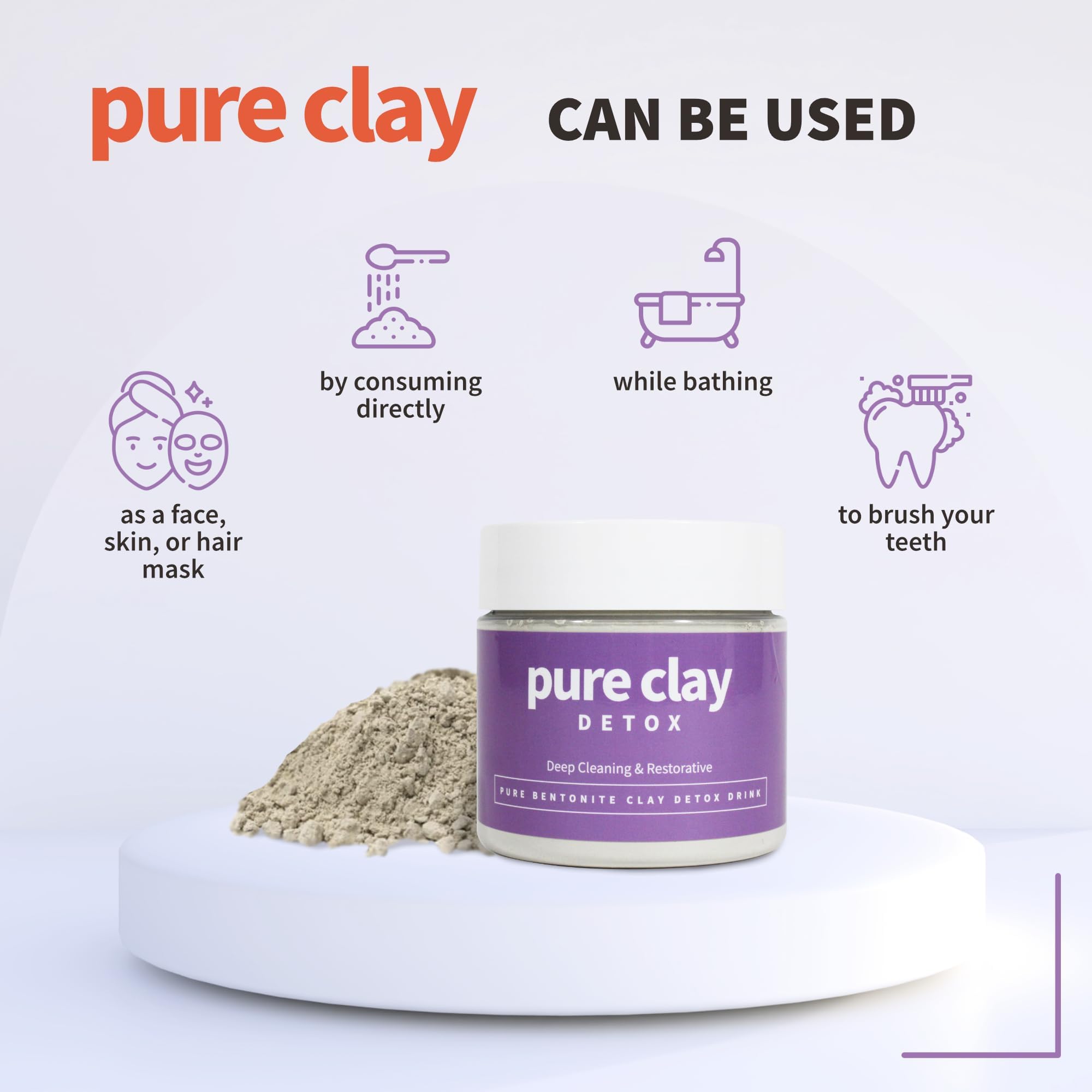 PURE CLAY calcium bentonite facial mask application for refreshed skin