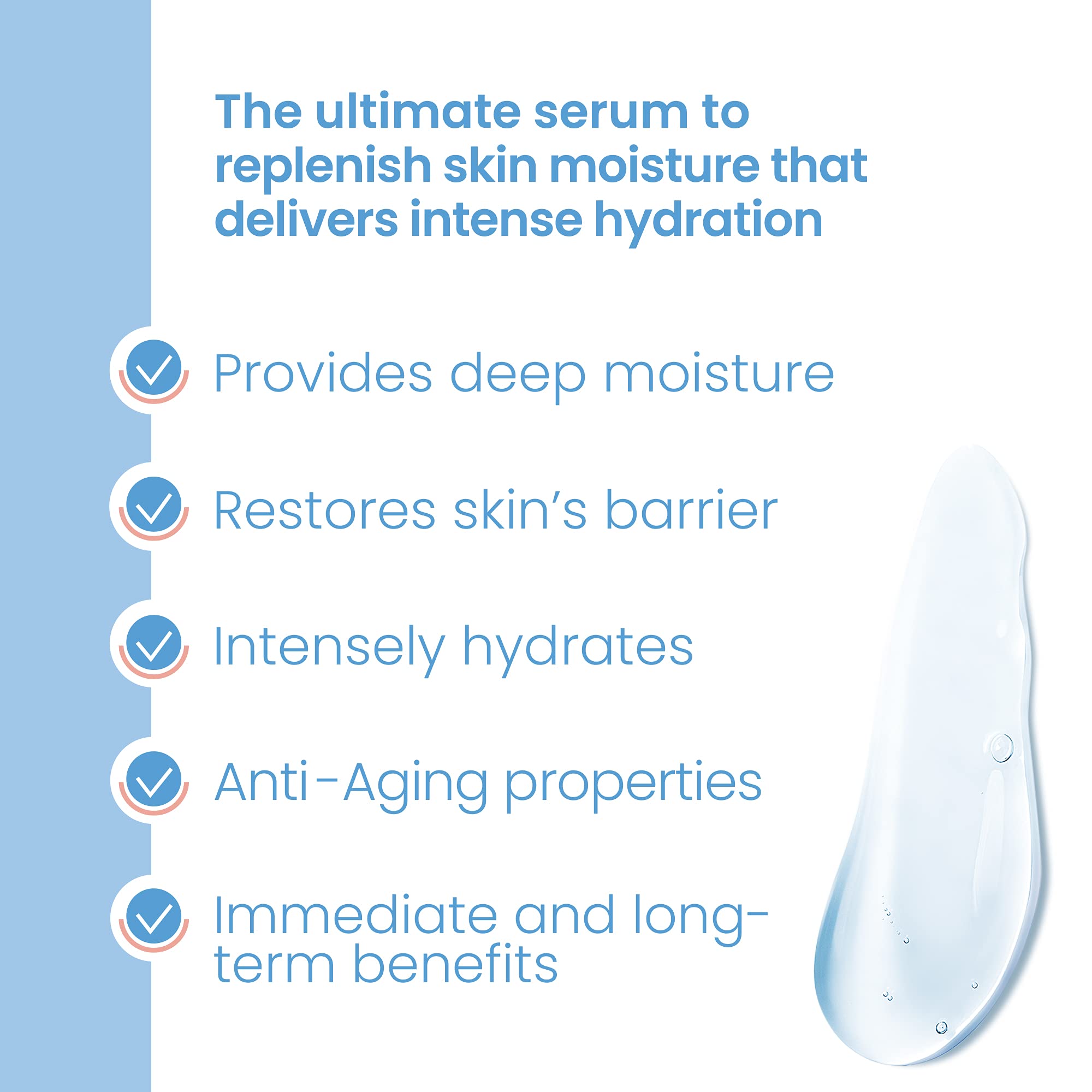 Pure Daily Care High Energy Hyaluronic Serum texture closeup reveals silky hydration on skin.