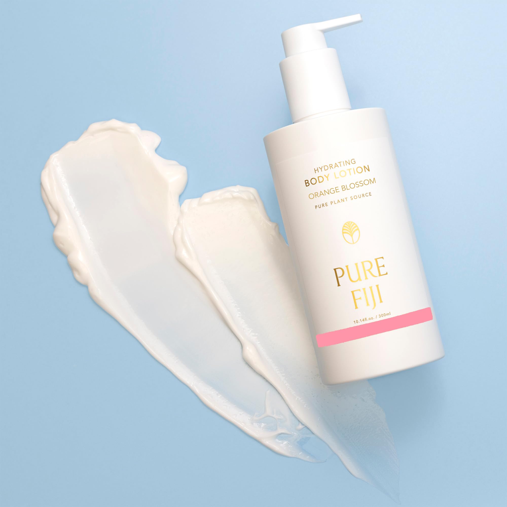 PURE FIJI lotion highlighting hyaluronic acid for a plump, firm look