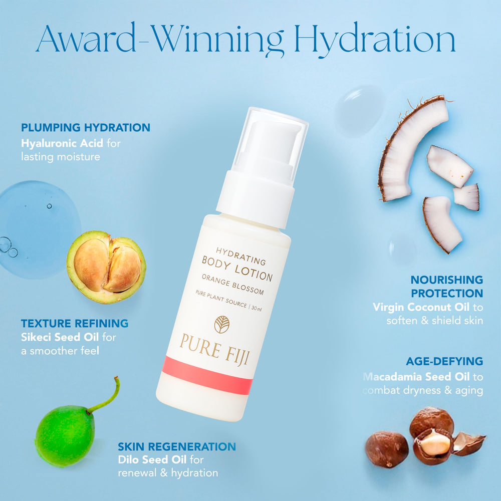 Pure Fiji Hydrate & Nourish Gift Set body butter included for elasticity and lasting softness.