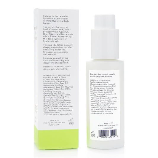 Pure Fiji Starfruit label highlights coconut oil and vitamins for skin nourishment.