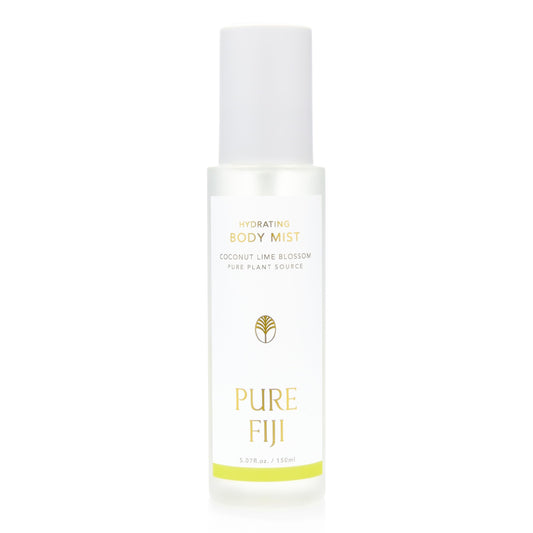 Pure Fiji Hydrating Body Mist bottle pour delivers quick hydration for skin.
