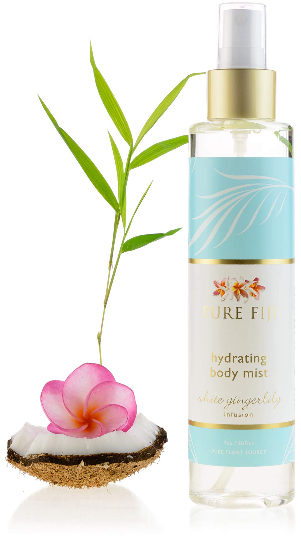 Pure Fiji Hydrating Body Oil Mist bottle shows coconut oil for lasting skin moisture