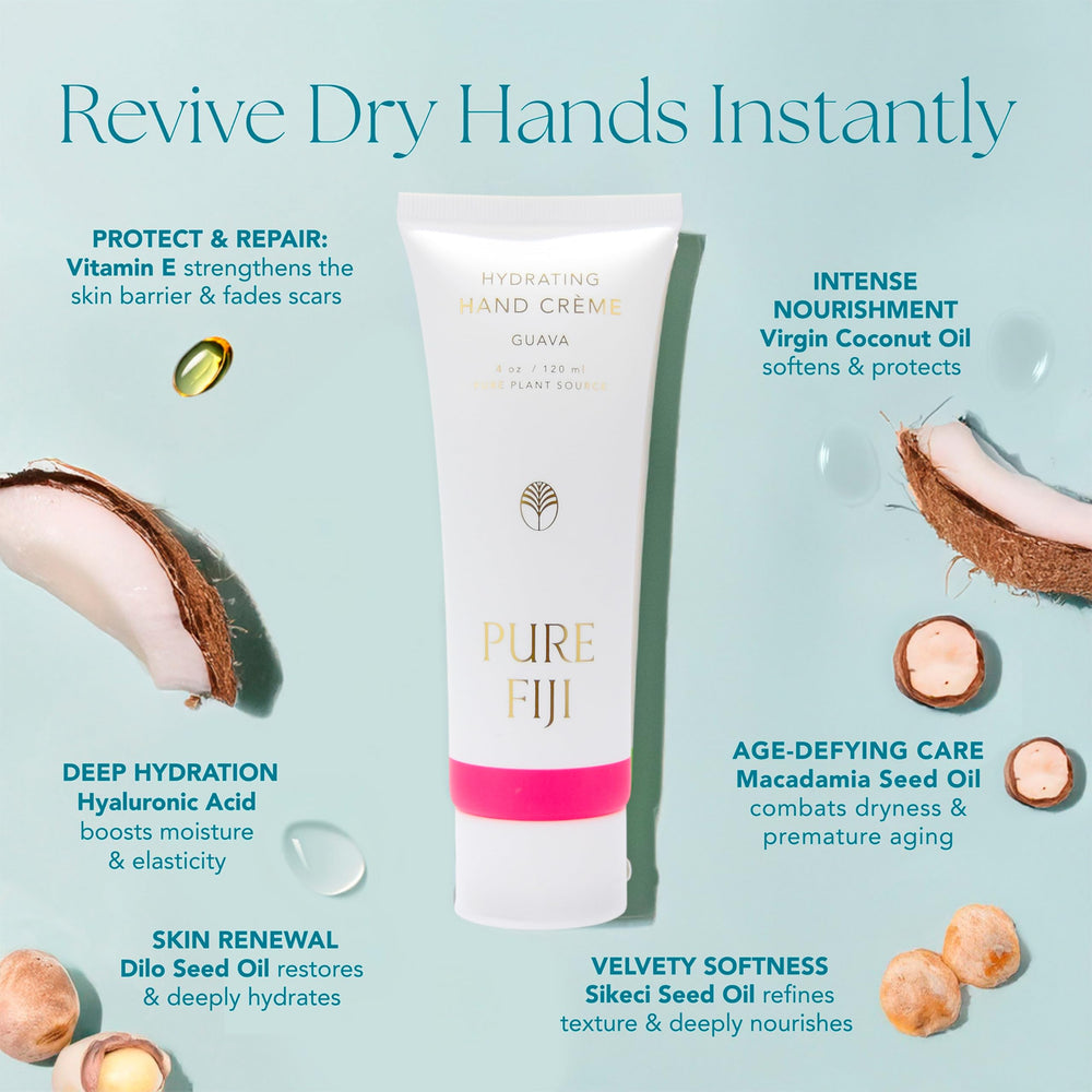 PURE FIJI Guava Hand Crème on hands highlights subtle aroma and ease of use