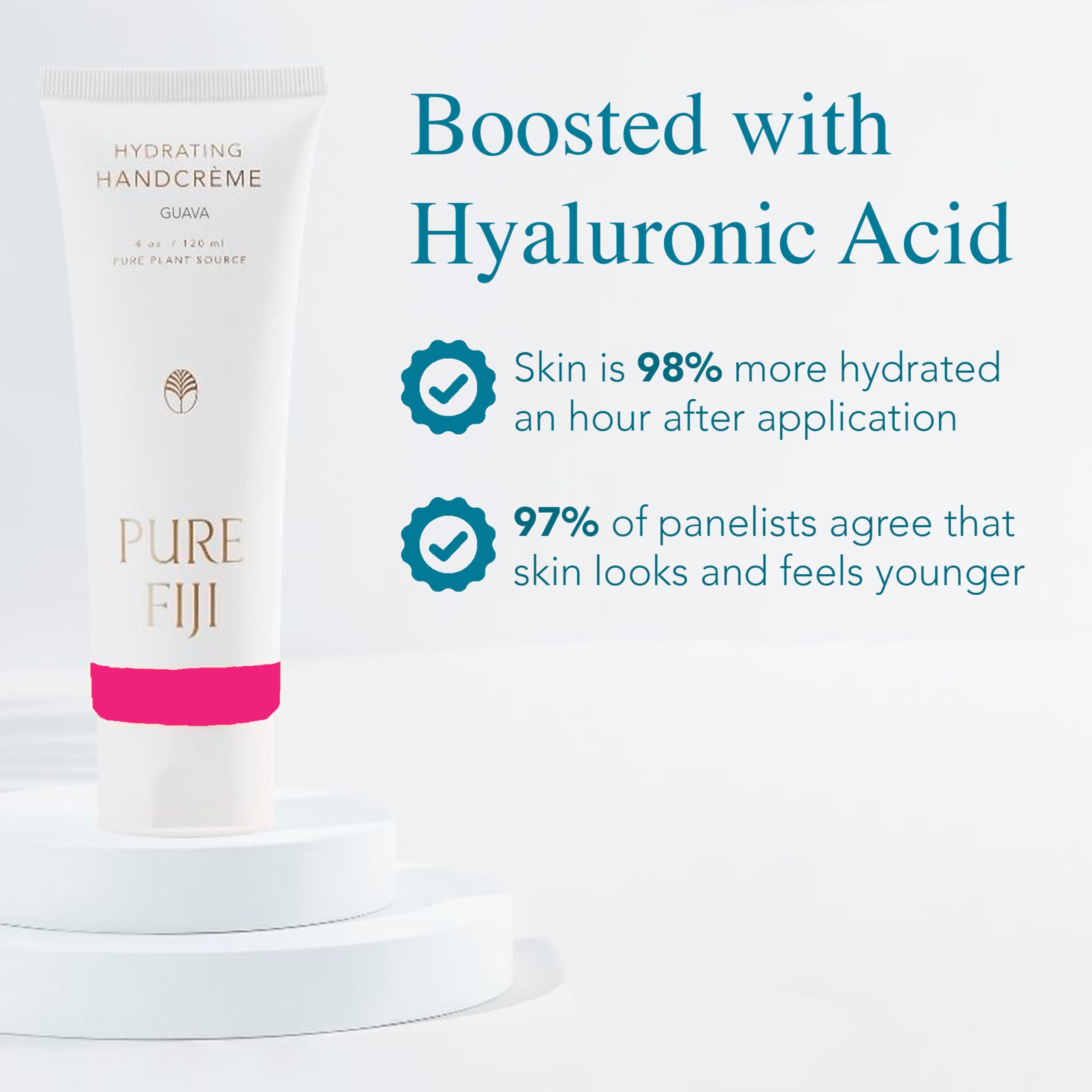 PURE FIJI plant oils and hyaluronic acid close-up highlight key ingredients