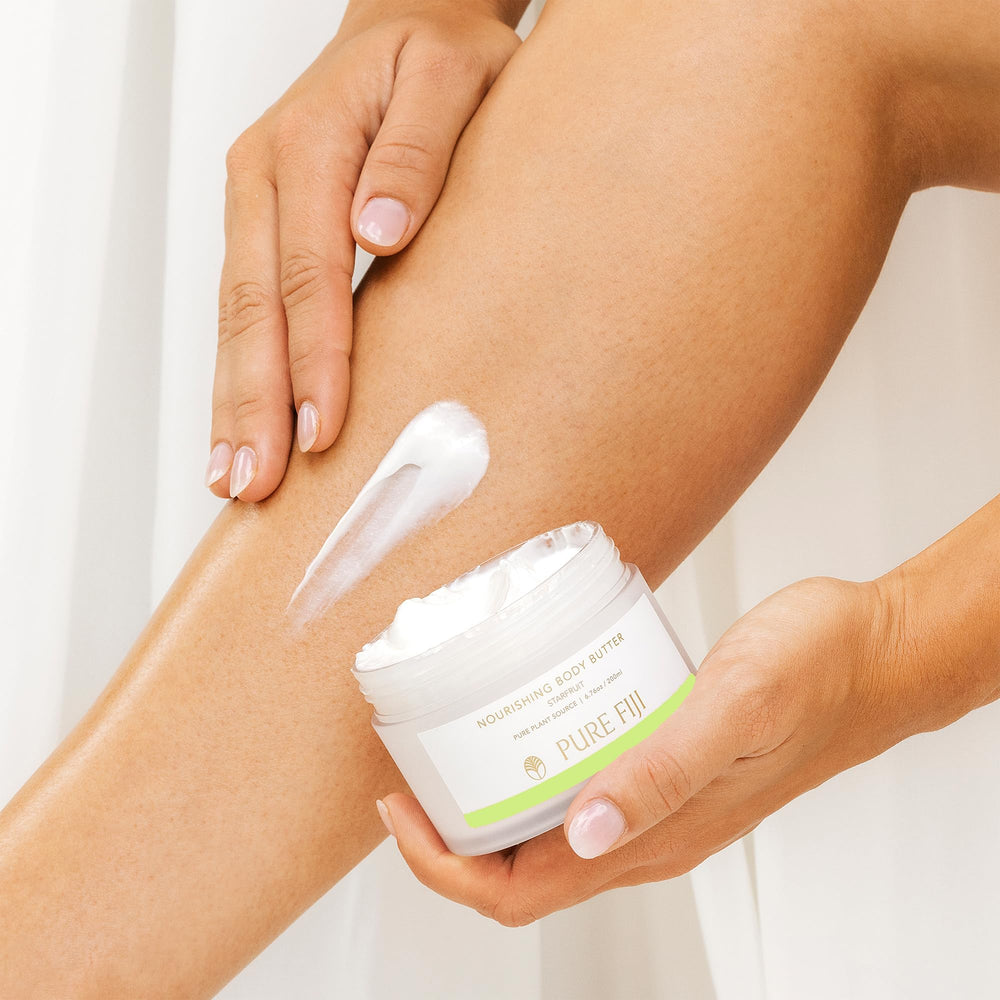 Pure Fiji Nourishing Body Butter starfruit with hyaluronic acid delivers plump hydration.