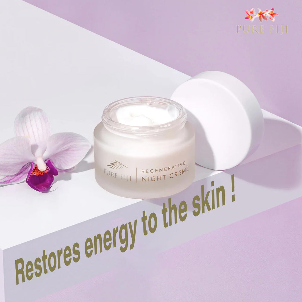 PURE FIJI Regenerative Night Cream application at night demonstrates gentle, even spreading.