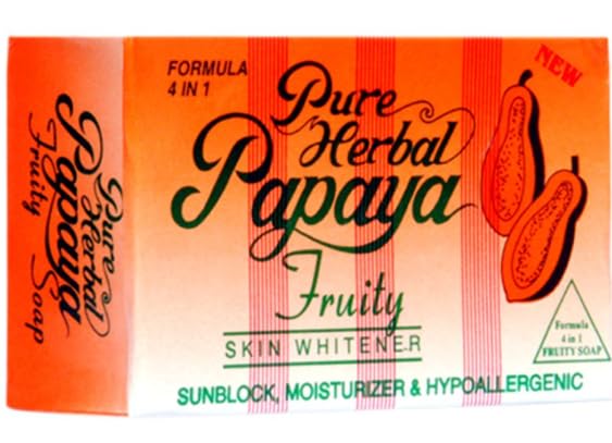 Pure Herbal Papaya Fruity Bar front view with three bars for daily brightening care