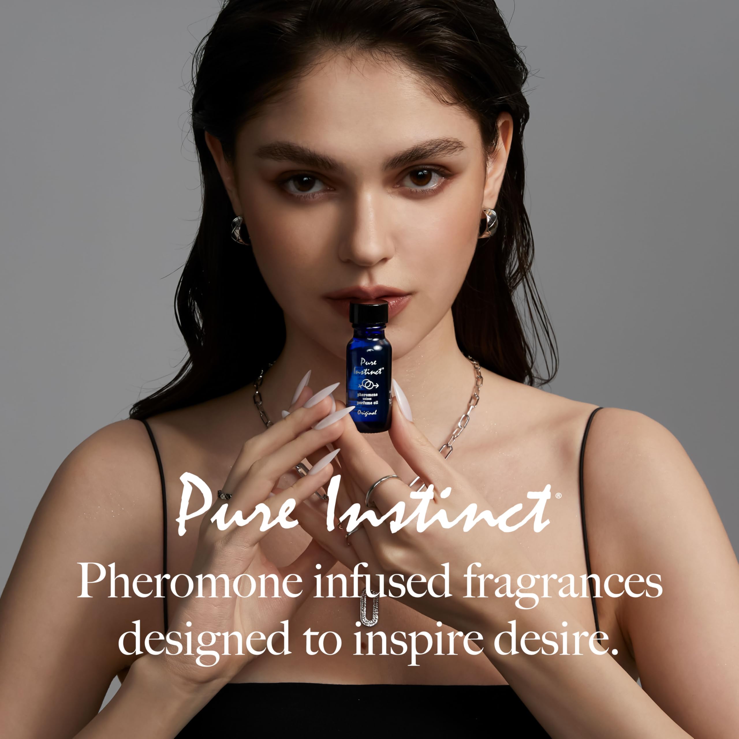 Pure Instinct bottle cap closeup emphasizing secure, travel-friendly design.