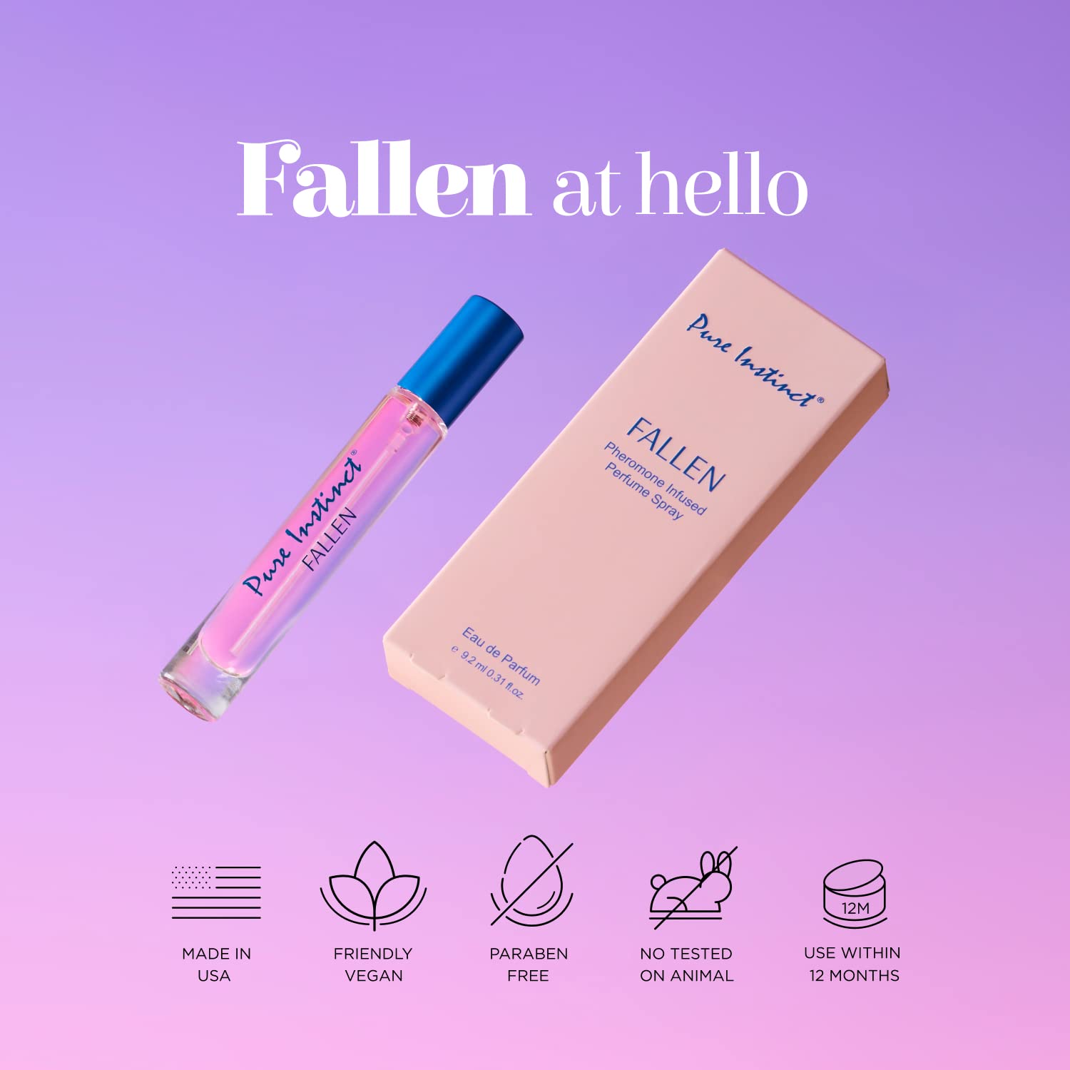 Pure Instinct Fallen ingredients close-up hinting pheromone infused essential oils