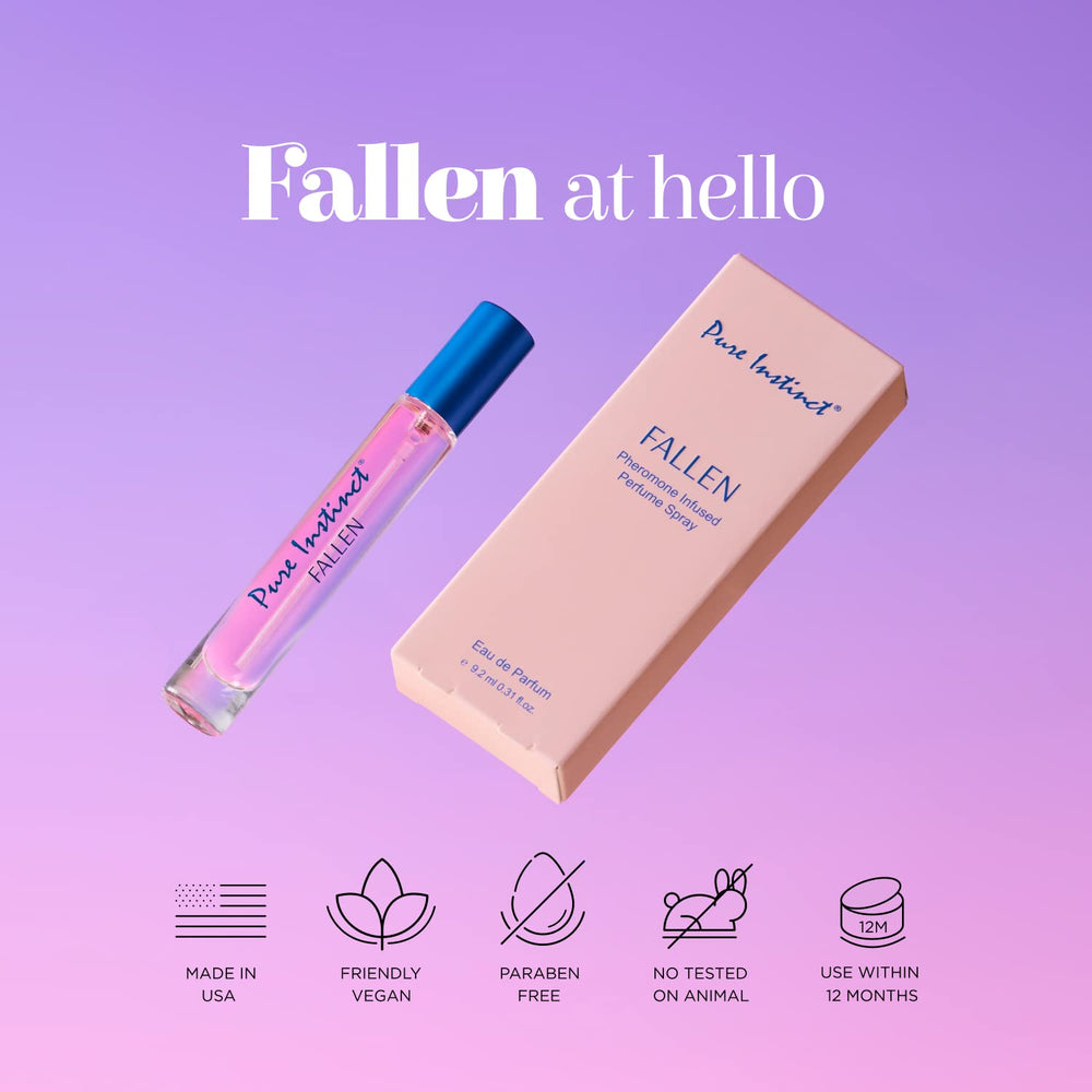 Pure Instinct Fallen ingredients close-up hinting pheromone infused essential oils
