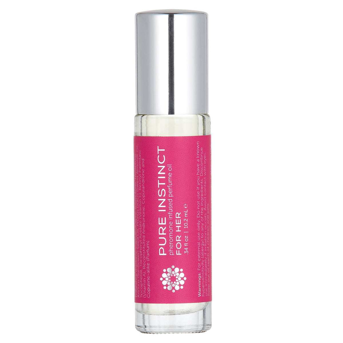Pure Instinct Roll-On bottle close-up showing travel-ready packaging for on-the-go scent