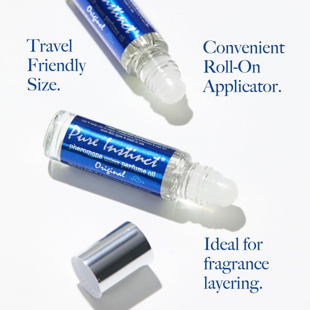 Pure Instinct Roll-On TSA-ready packaging highlights travel convenience.