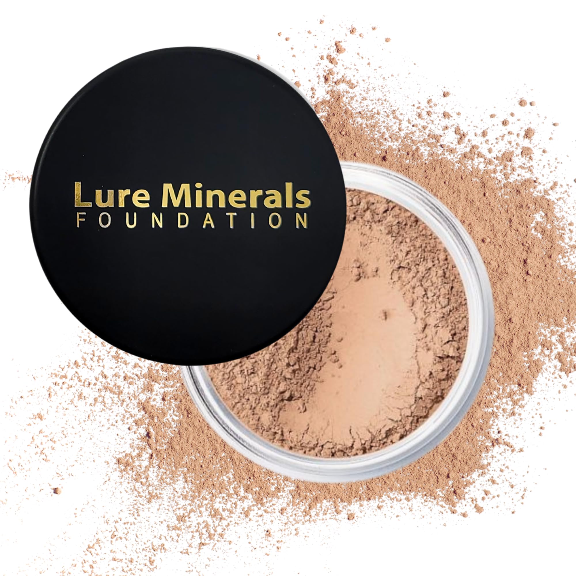 Pure Minerals ASC Lure foundation powder in 8g sifter jar showing natural coverage
