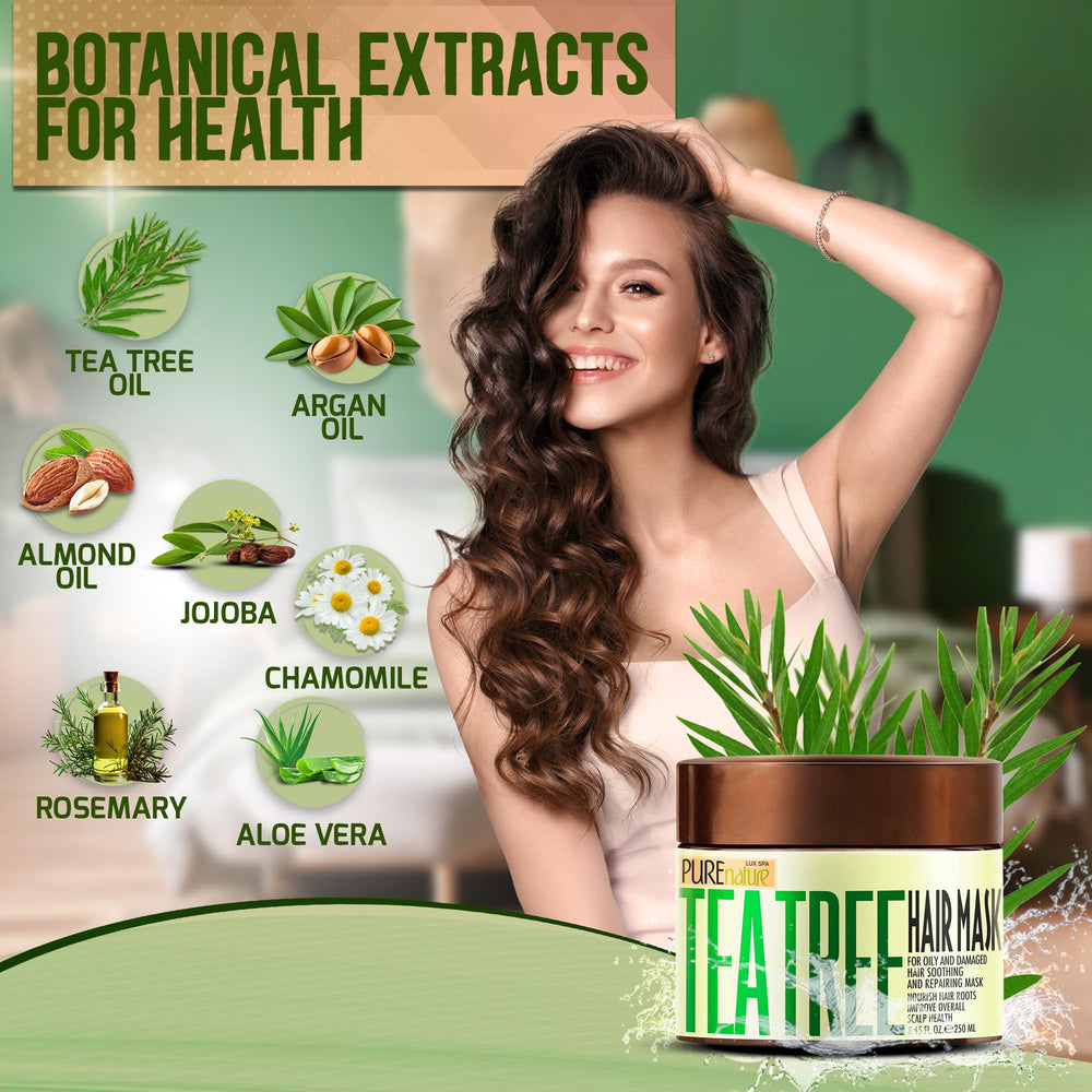 Pure Nature Lux Spa Tea Tree Hair Mask scalp-application demonstrates soothing action.