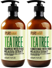 Pure Nature Lux Spa tea tree shampoo bottle promoting a fresh, anti-dandruff cleanse.