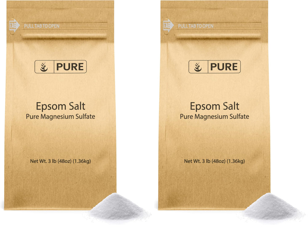Pure Original Ingredients Epsom Salt bulk pack, two 3 lb bags, ideal for large soaks.