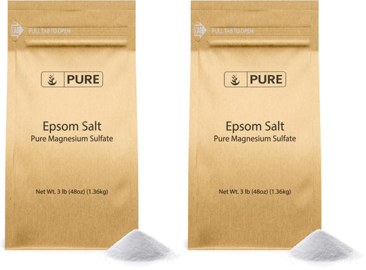 Pure Original Ingredients Epsom Salt bulk pack, two 3 lb bags, ideal for large soaks.