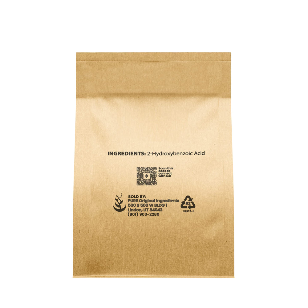 Pure Original Ingredients salicylic acid crystals close-up, ready for DIY skincare formulations