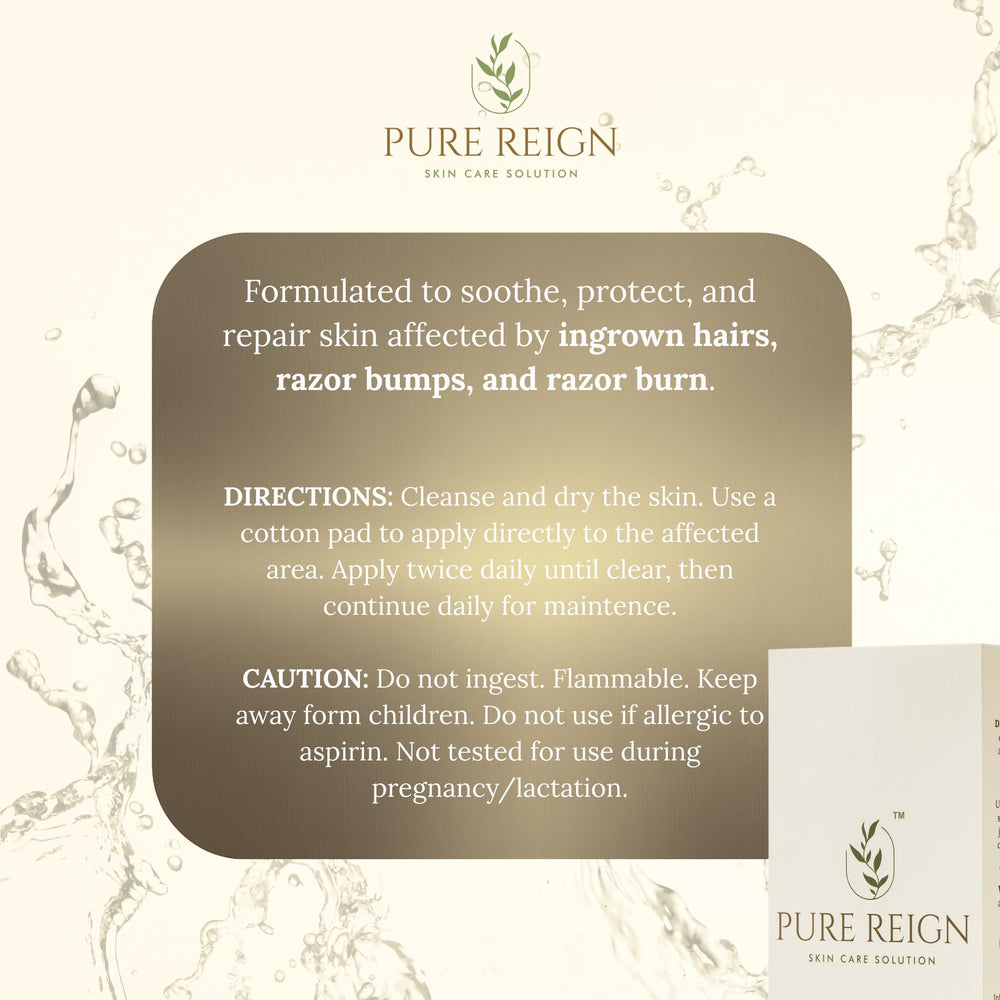 Pure Reign skin care solution application scene communicates gentle, refreshing aftercare.
