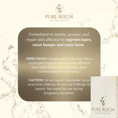Pure Reign skin care solution application scene communicates gentle, refreshing aftercare.