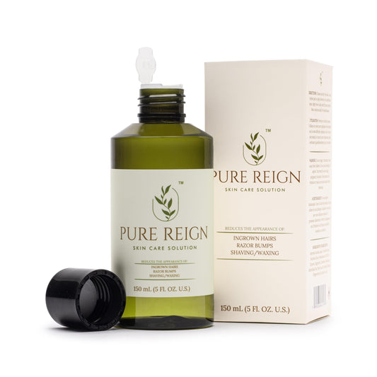 Pure Reign skin care solution pump action shows easy daily use.