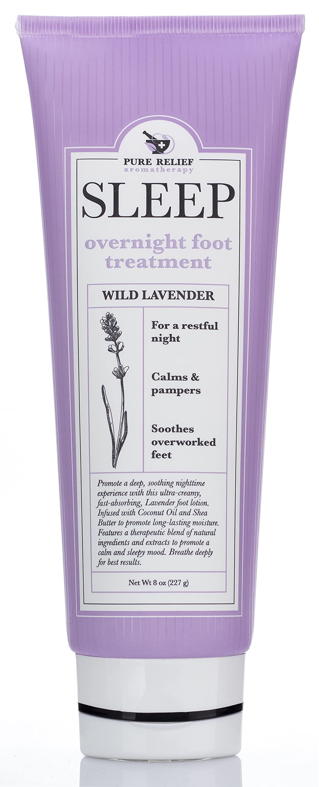 Pure Relief lavender foot lotion bottle for nightly foot care