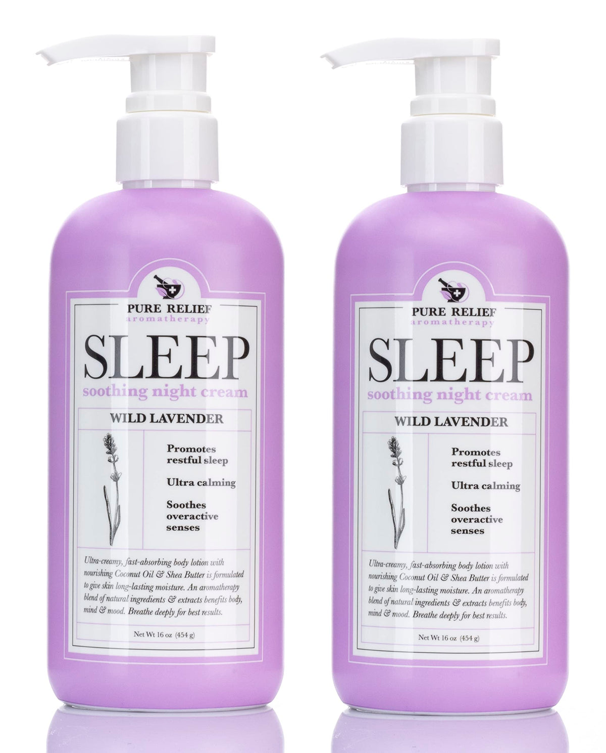 Pure Relief Lavender Sleep Lotion bottle closeup for calming bedtime rituals.