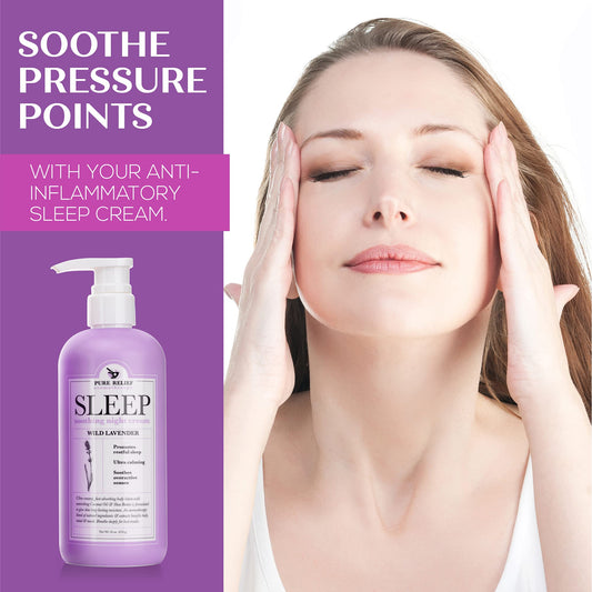 Pure Relief Lavender Sleep Lotion creamy texture highlighting shea butter.