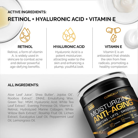 Pure Research Anti-Aging Cream close-up highlighting wrinkle-smoothing potential.