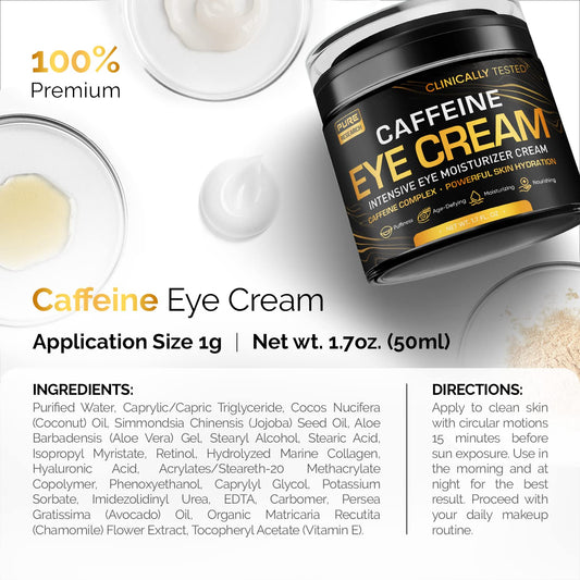 PURE RESEARCH caffeine eye cream texture swatch demonstrating silky, lightweight feel