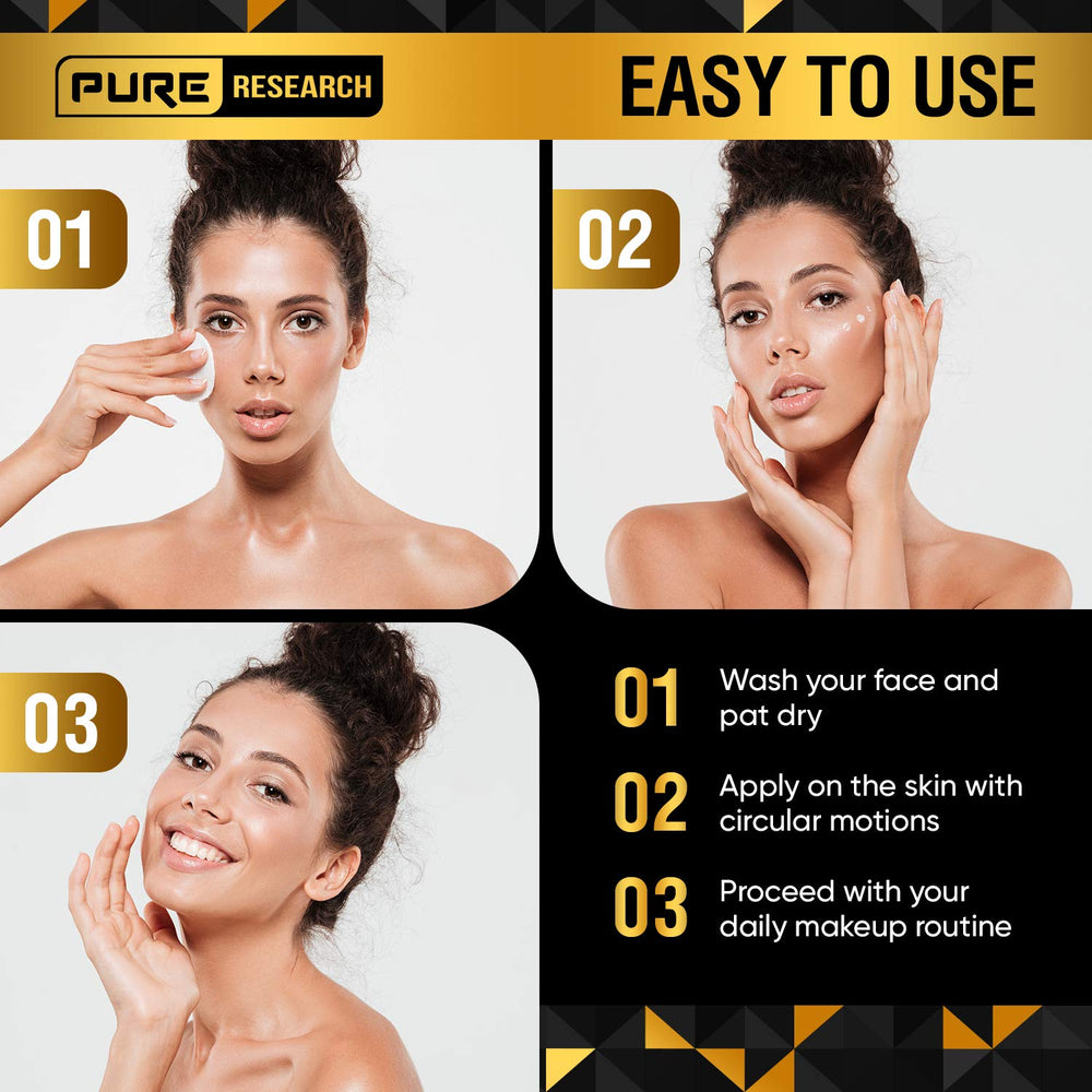 Pure Research Collagen and Hyaluronic Acid ingredients support skin hydration and elasticity.