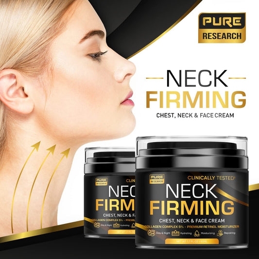 Pure Research neck firming cream texture close-up highlighting nourishing formula.