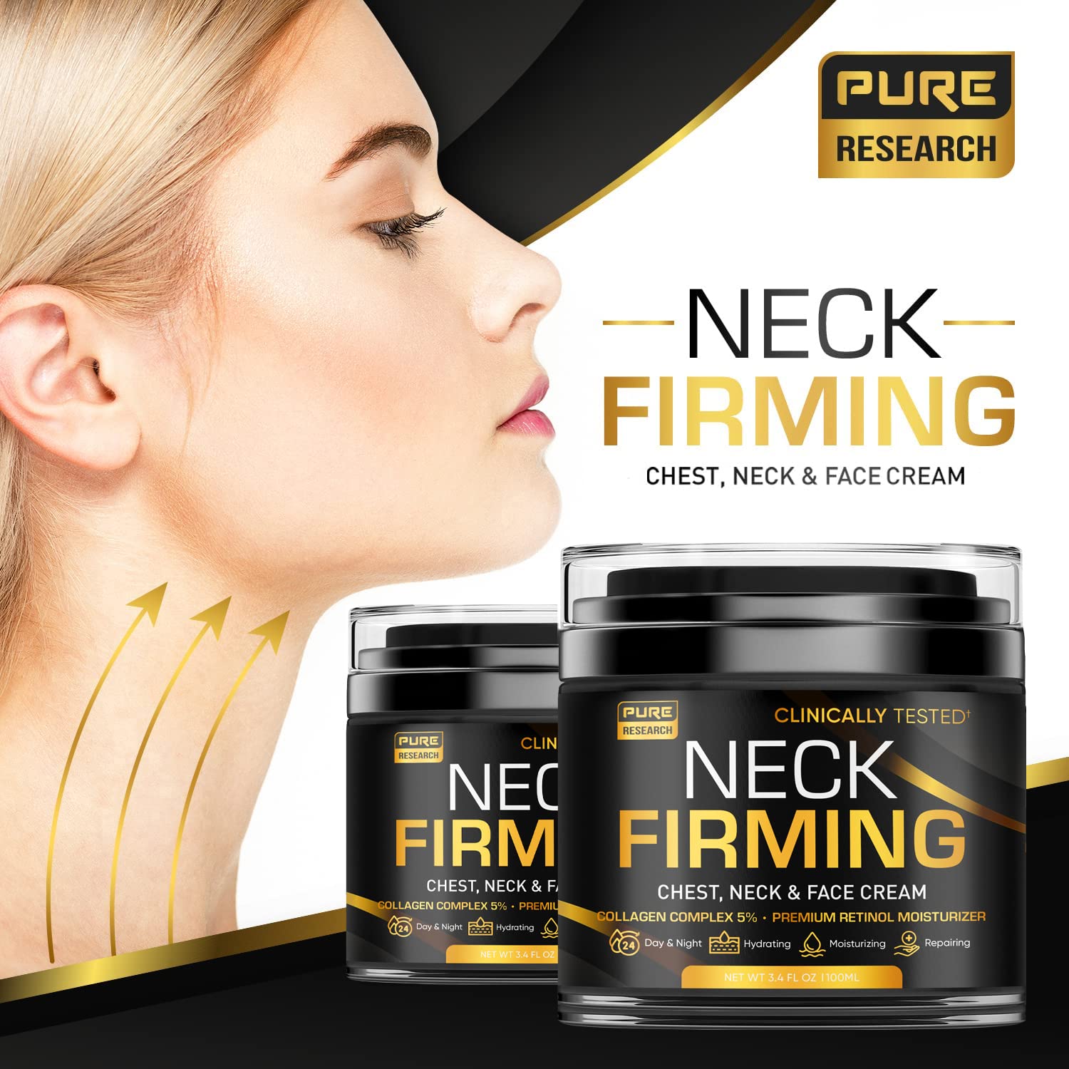 Pure Research neck tightening cream with decollete lift effect.
