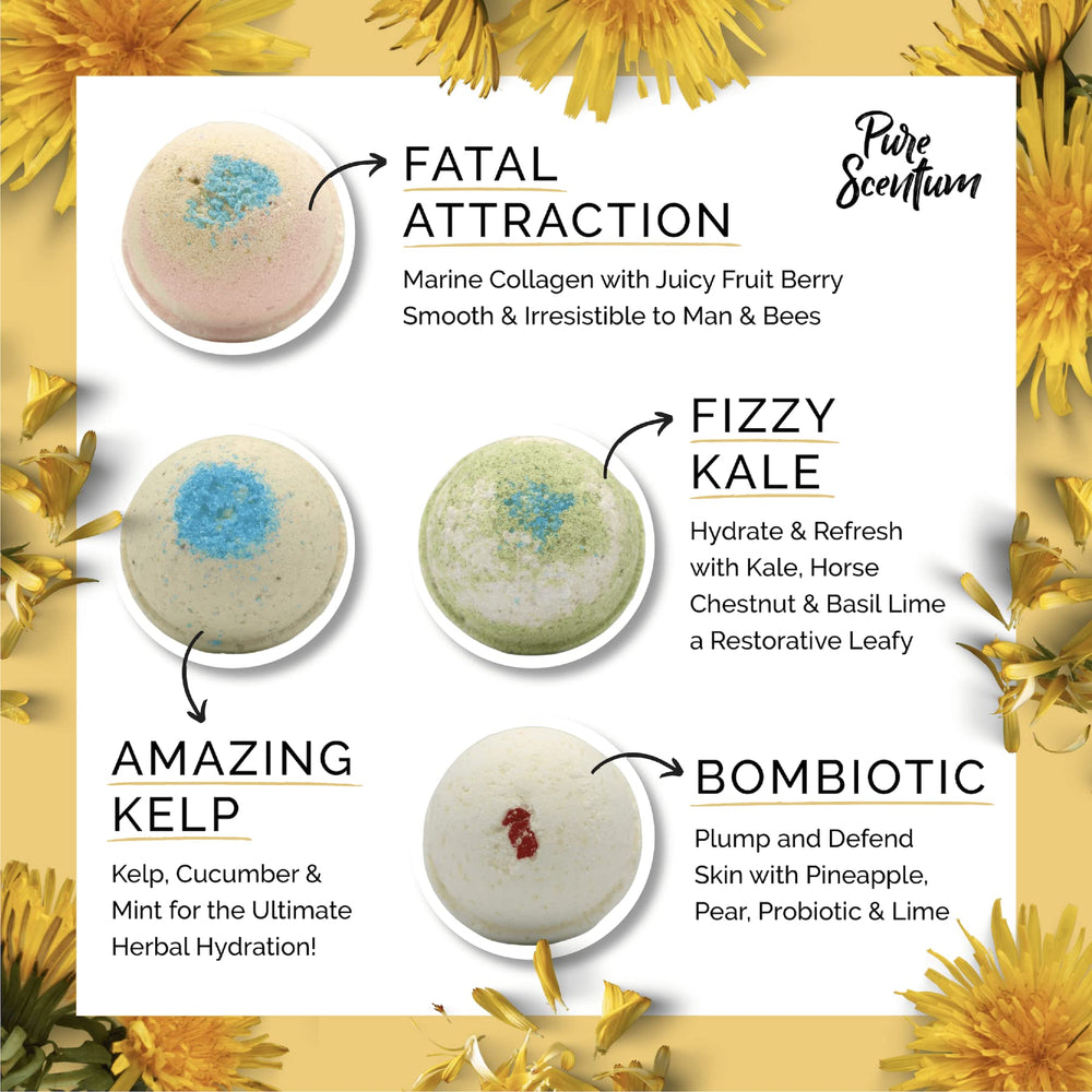 Pure Scentum Bombceutical seaweed bath bomb: oceanic minerals refresh skin during a relaxing bath